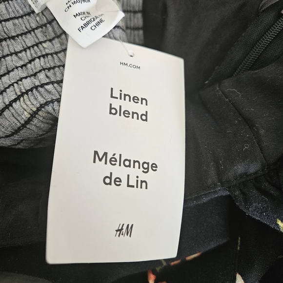 H&M Black Floral Linen Blend Off The Shoulder Midi Dress NWT - Picture 9 of 11